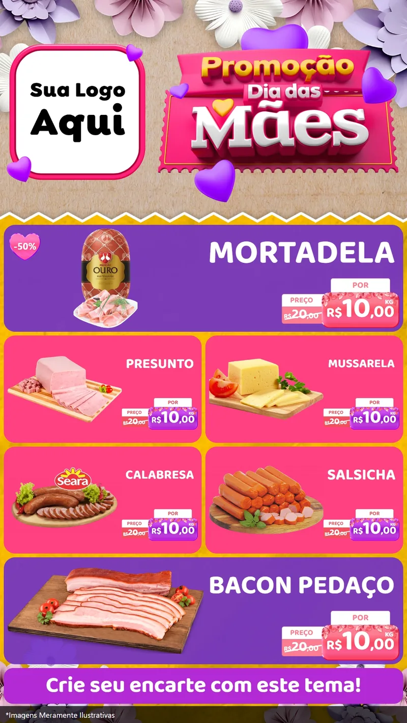 Modelo de TV para TV Vertical com o tema Promoção Dia das Mães para Frios e Laticínios
