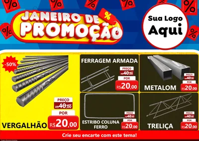 Modelo de Encarte para Encarte A4 Horizontal com o tema Janeiro de Promoção para Ferragens