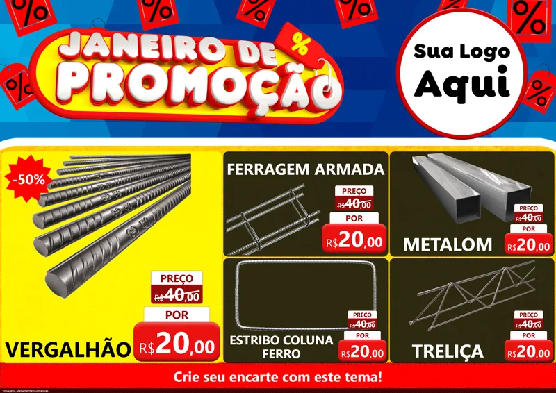Modelo de Encarte para Encarte A4 Horizontal com o tema Janeiro de Promoção para Ferragens