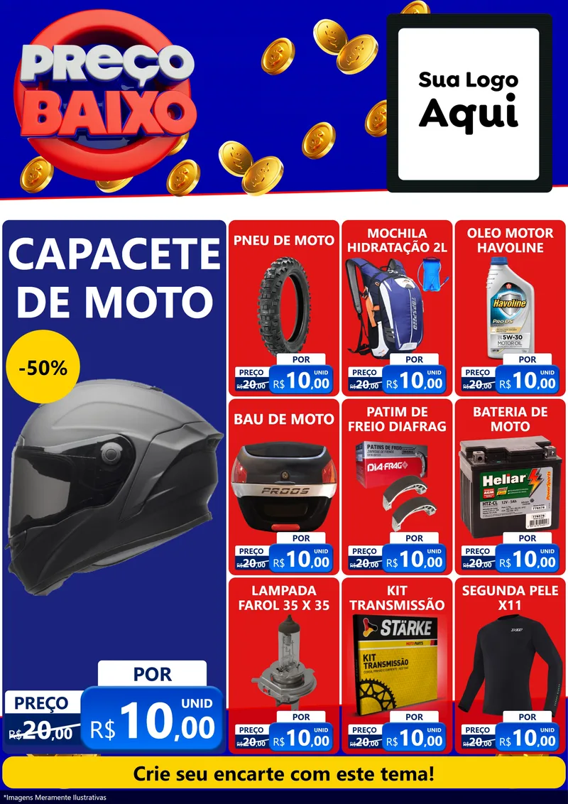 Modelo de Encarte para Encarte A4 Vertical com o tema Preço Baixo para Moto peças