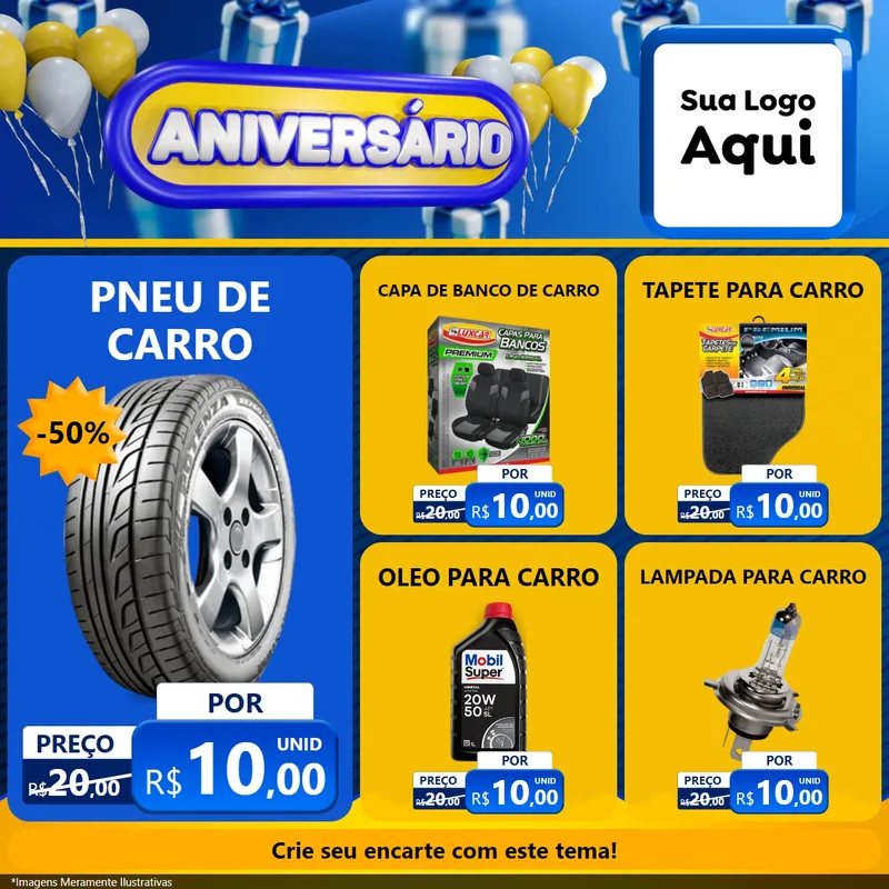 Modelo de Rede Social para Feed Facebook com o tema Aniversário para Auto peças