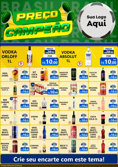 Modelo de Encarte para Encarte A4 Vertical com o tema Preço Campeão - Copa para Distribuidora de bebidas
