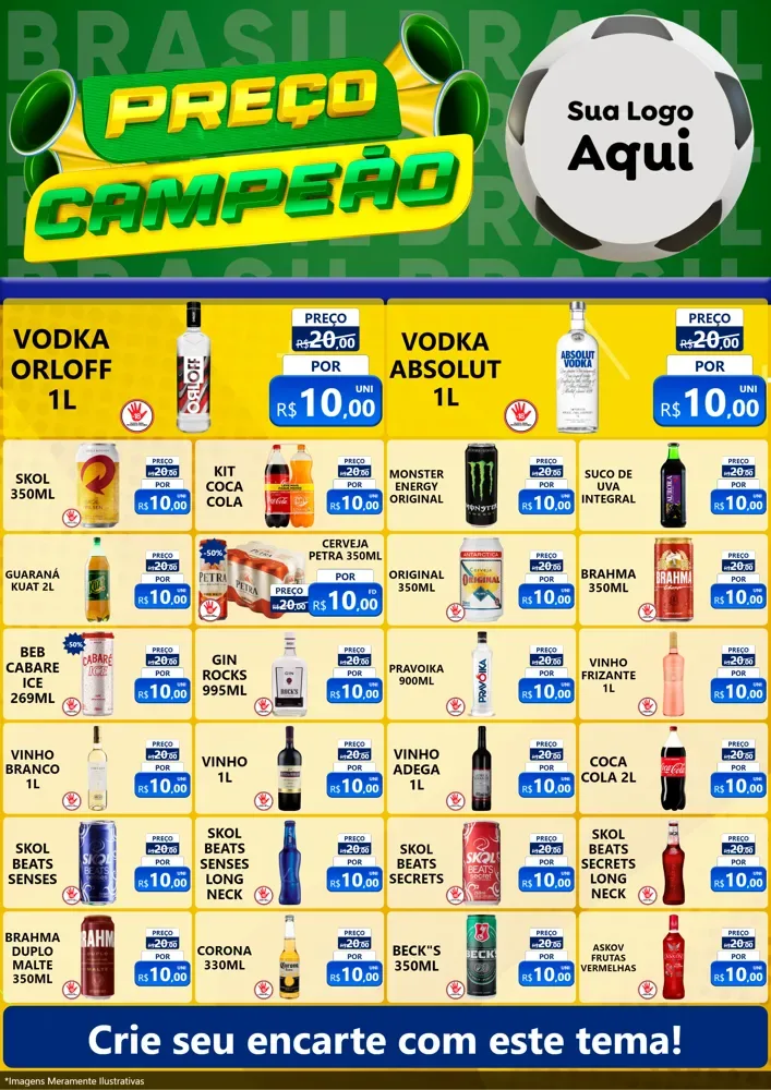 Modelo de Encarte para Encarte A4 Vertical com o tema Preço Campeão - Copa para Distribuidora de bebidas