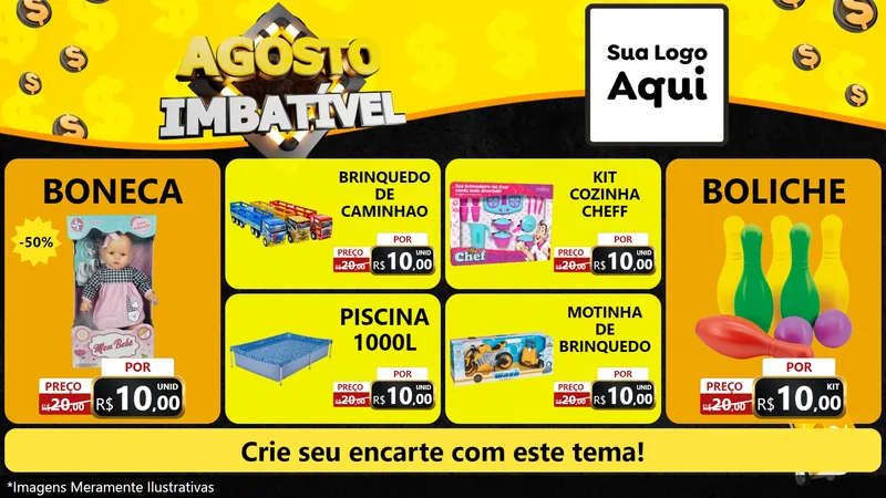 Modelo de TV para TV Horizontal com o tema Agosto Imbatível para Brinquedos