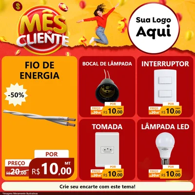 Modelo de Rede Social para Feed Facebook com o tema Mês do Cliente para Materiais Elétricos