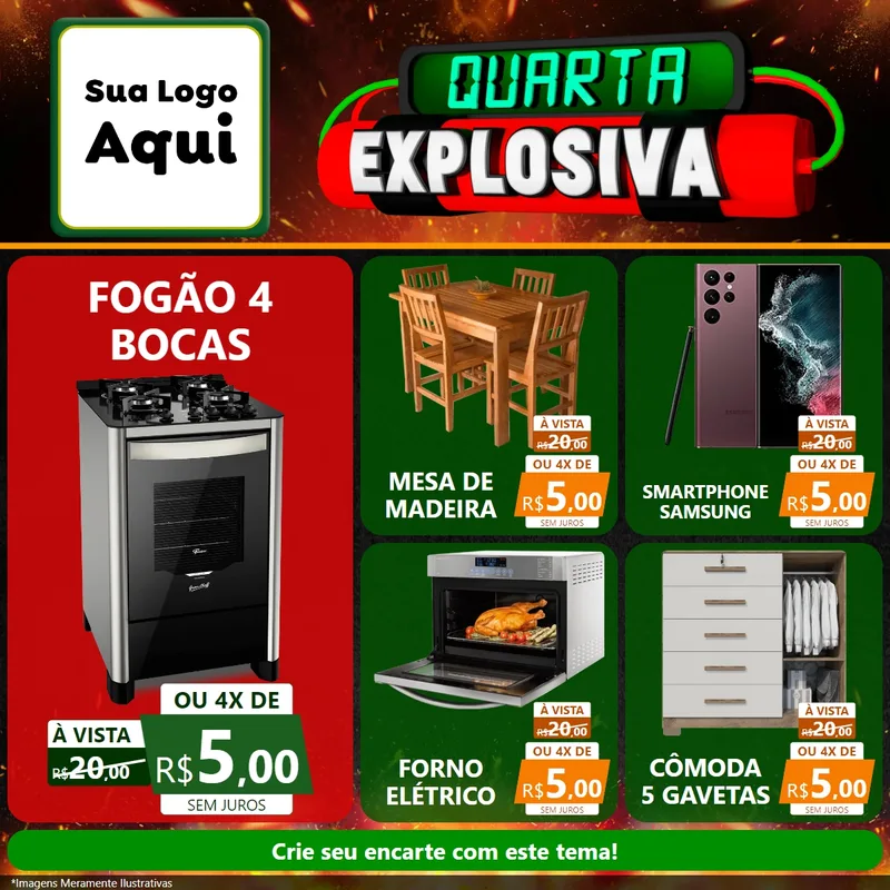 Modelo de Rede Social para Feed Facebook com o tema Quarta Explosiva para Móveis e Eletro