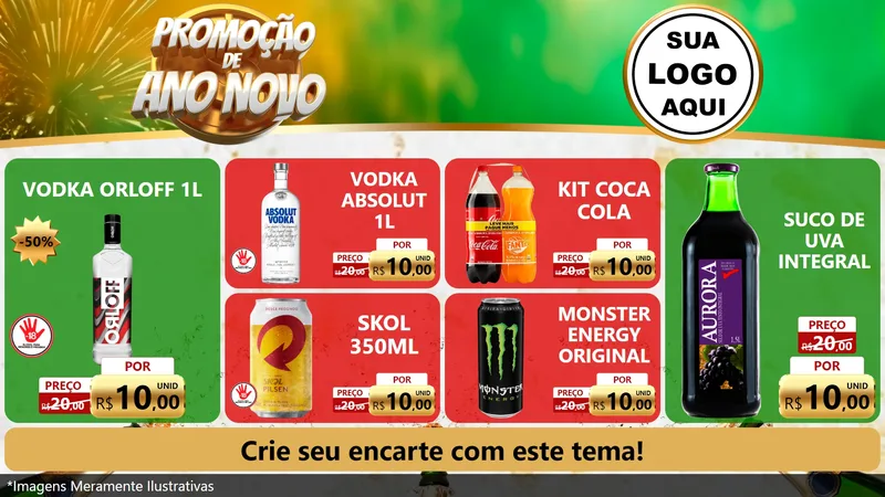 Modelo de TV para TV Horizontal com o tema Promoção de Ano Novo para Distribuidora de bebidas