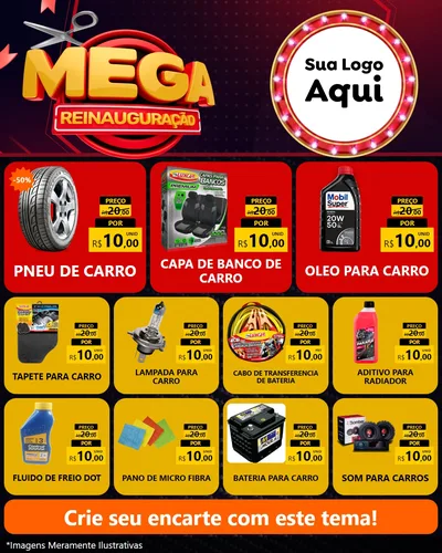 Modelo de Rede Social para Feed Instagram com o tema Mega Reinauguração para Auto peças