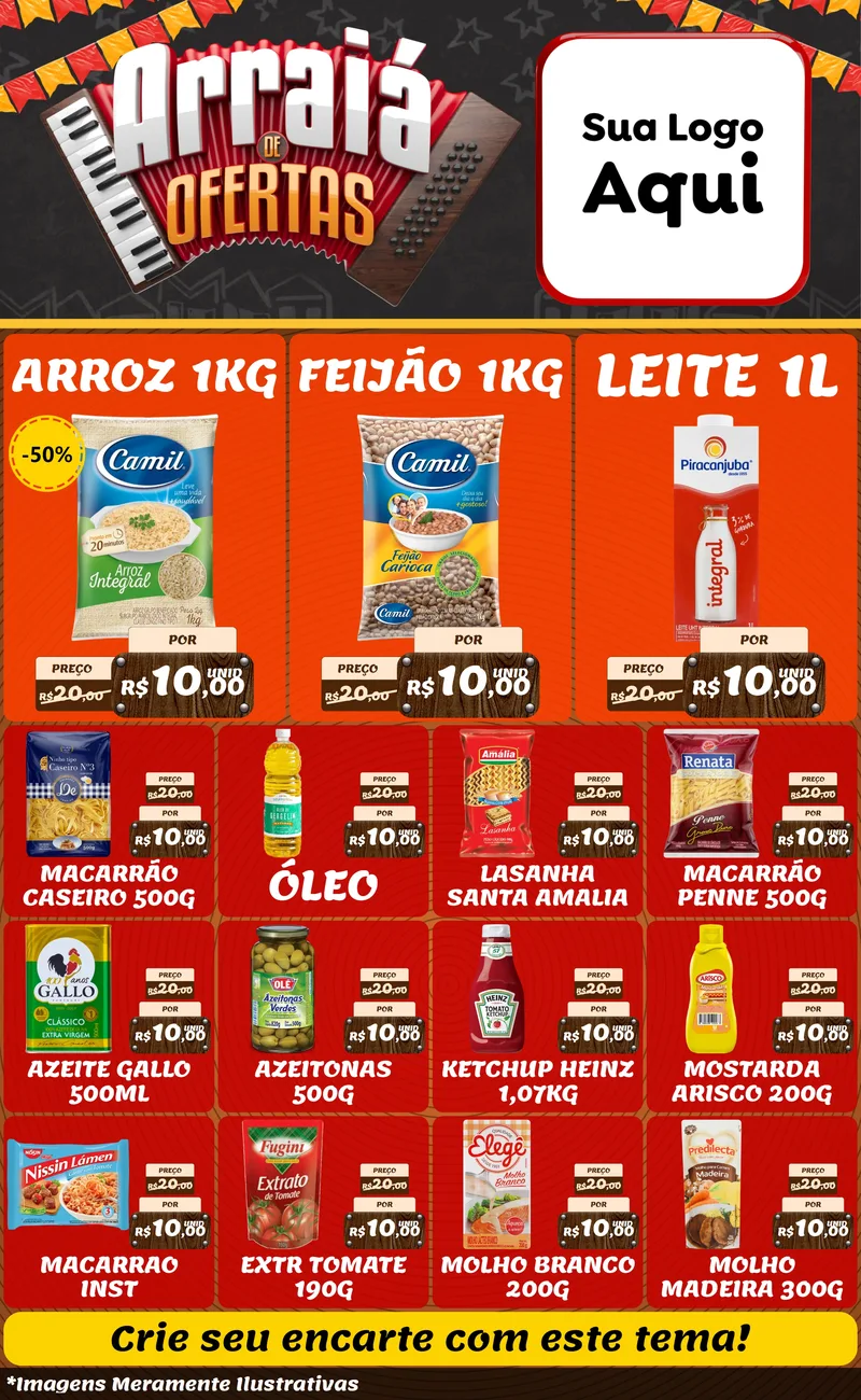Modelo de Encarte para Encarte Grande com o tema Arraiá de Ofertas - Junina para Supermercado