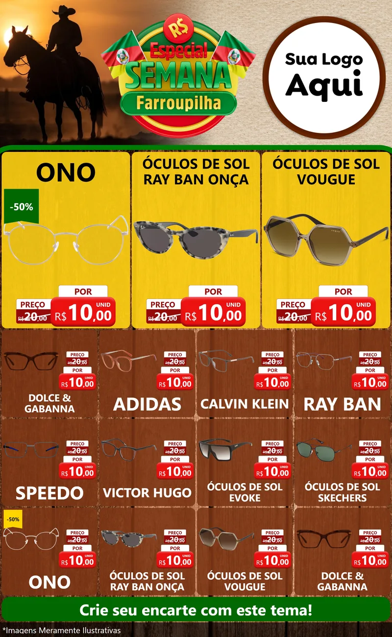 Modelo de Encarte para Encarte Grande com o tema Especial Semana Farroupilha para Óticas