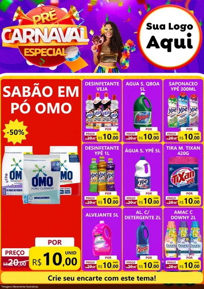 Modelo de Encarte para Encarte A4 Vertical com o tema Pré-Carnaval Especial para Produtos de Limpeza