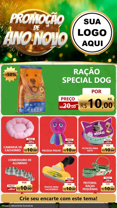Modelo de Rede Social para Stories com o tema Promoção de Ano Novo para Pet Shop