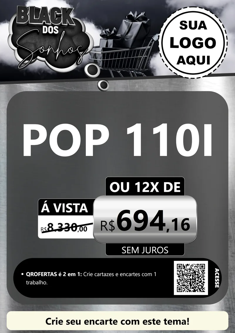 Modelo de Cartaz para Cartaz A4 Vertical com o tema Black dos Sonhos para Concessionaria de Motos