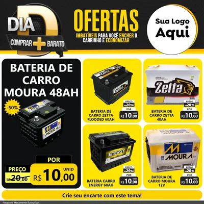 Modelo de Rede Social para Feed Facebook com o tema Dia D Mais Economia para Baterias Elétricas