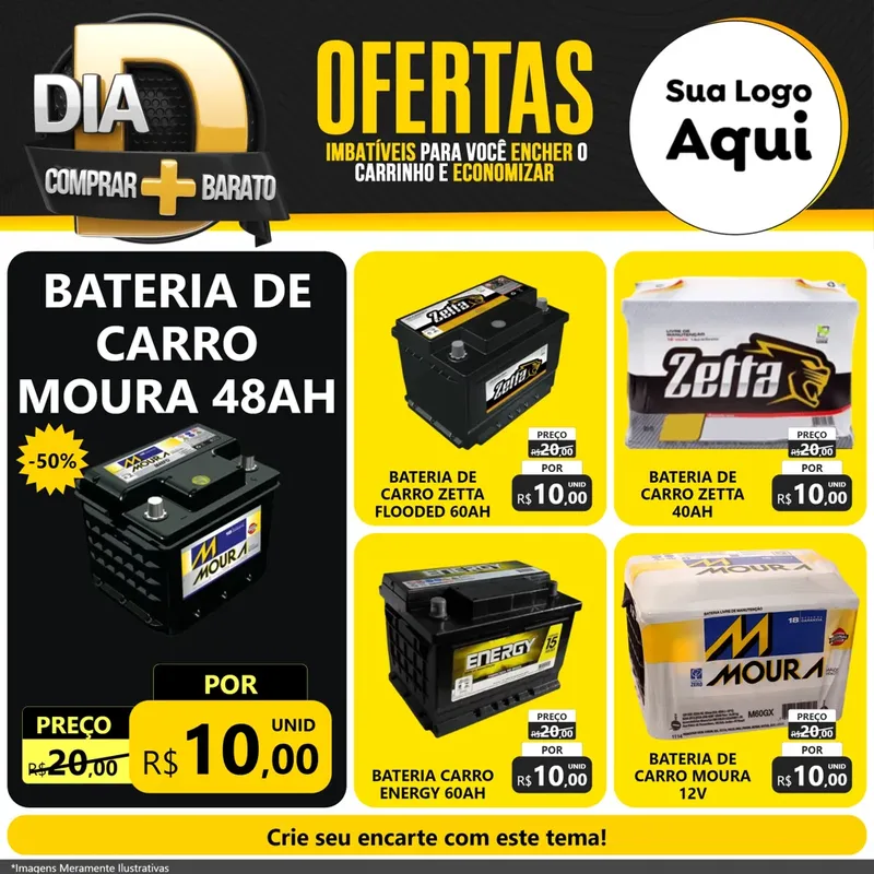 Modelo de Rede Social para Feed Facebook com o tema Dia D Mais Economia para Baterias Elétricas