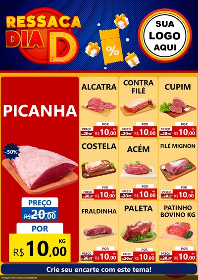 Modelo de Encarte para Encarte A4 Vertical com o tema Ressaca Dia D para Açougue