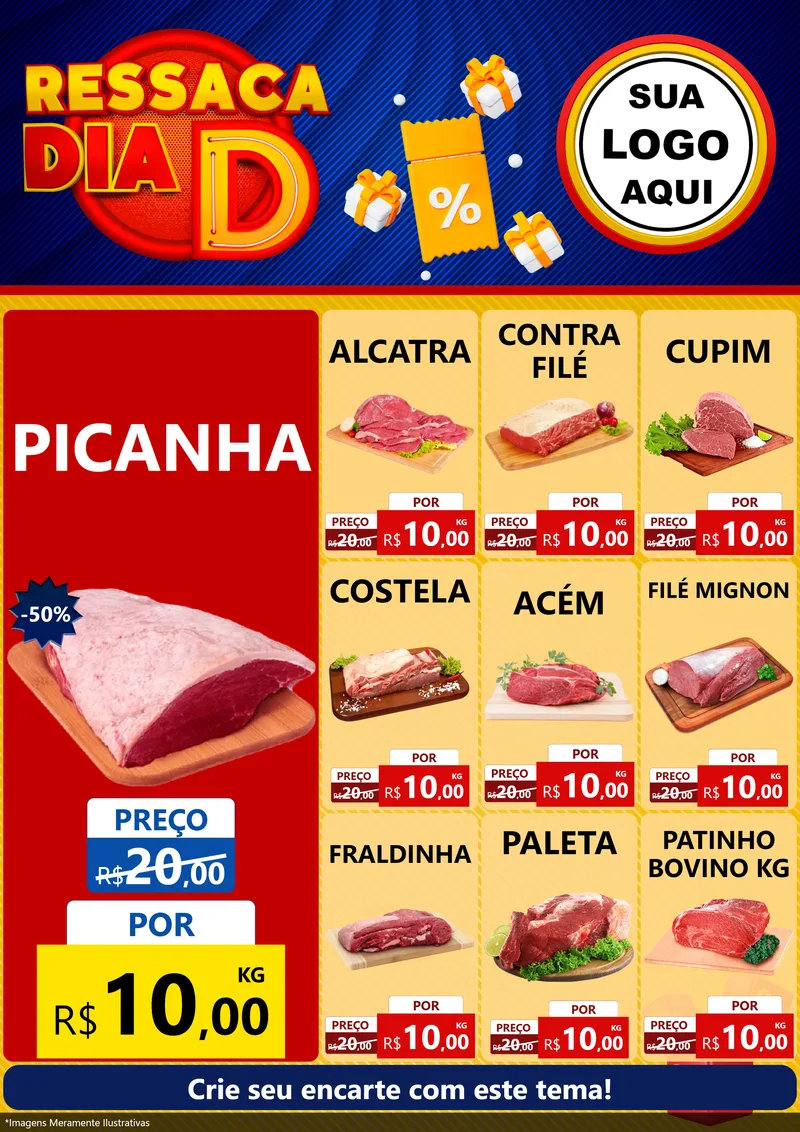 Modelo de Encarte para Encarte A4 Vertical com o tema Ressaca Dia D para Açougue