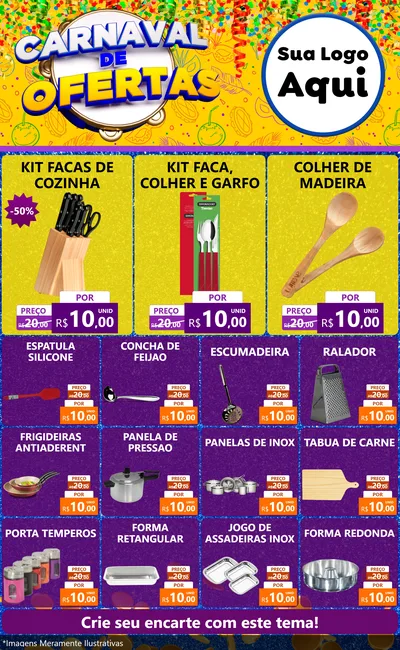 Modelo de Encarte para Encarte Grande com o tema Carnaval de Ofertas para Utilidades Domésticas