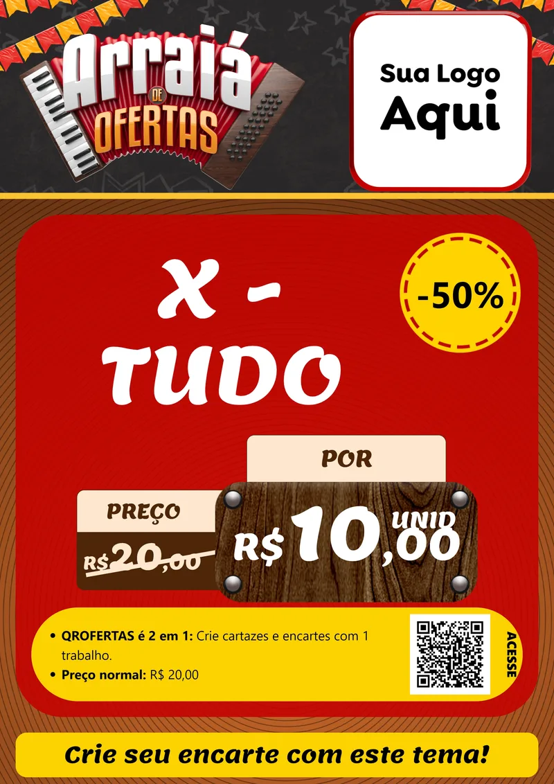 Modelo de Cartaz para Cartaz A4 Vertical com o tema Arraiá de Ofertas - Junina para Hamburgueria