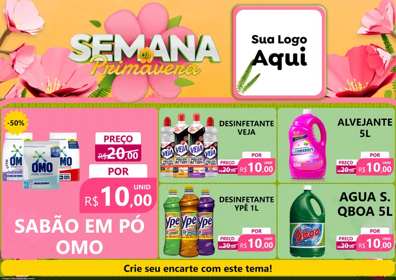 Modelo de Encarte para Encarte A4 Horizontal com o tema Semana da Primavera para Produtos de Limpeza