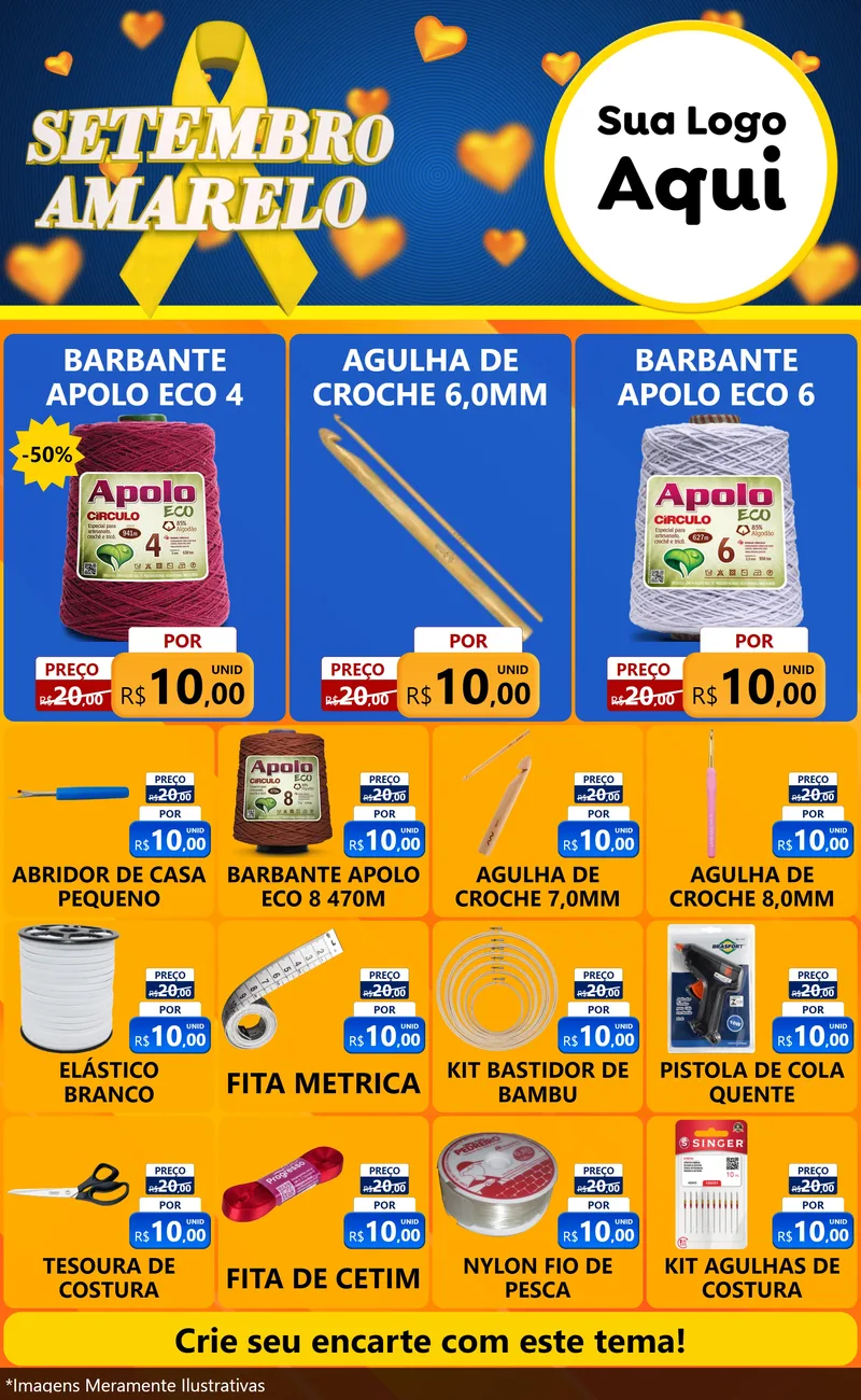 Modelo de Encarte para Encarte Grande com o tema Setembro Amarelo para Armarinho e Aviamentos