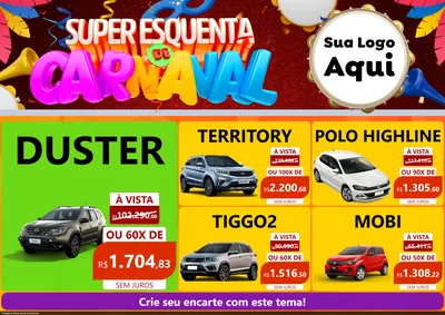 Modelo de Encarte para Encarte A4 Horizontal com o tema Super Esquenta de Carnaval para Concessionaria de Carros