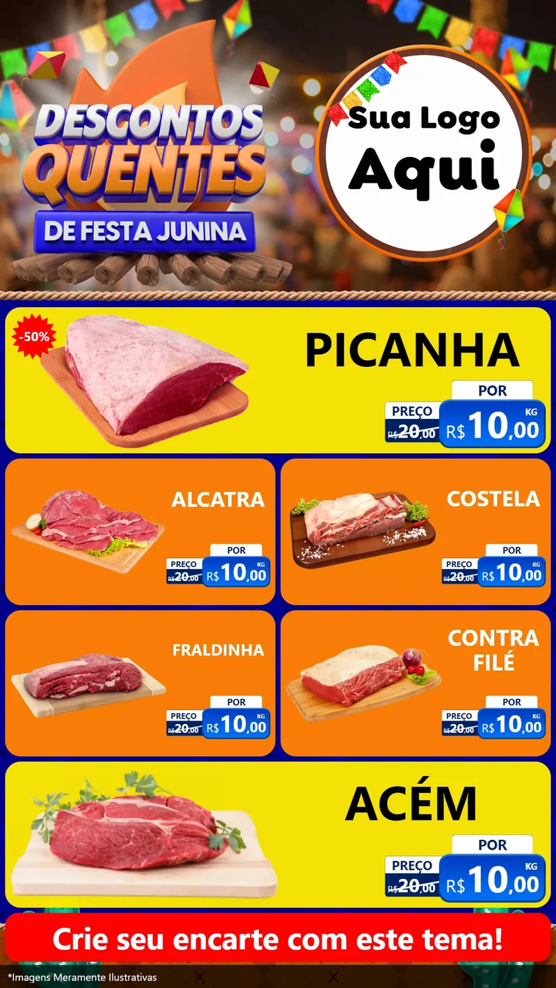 Modelo de TV para TV Vertical com o tema Descontos Quentes de Festa Junina para Açougue
