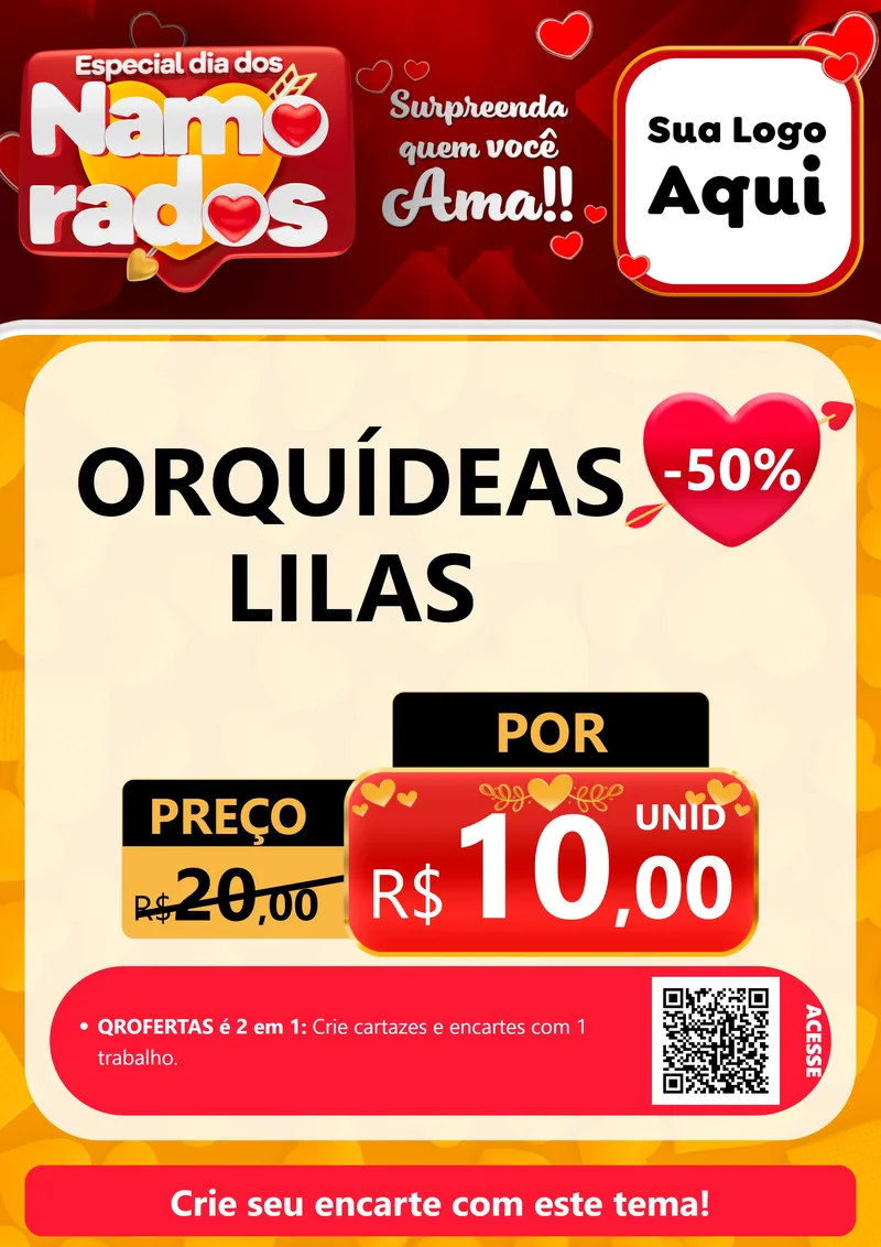 Modelo de Cartaz para Cartaz A4 Vertical com o tema Especial Dia dos Namorados para Floricultura e jardim