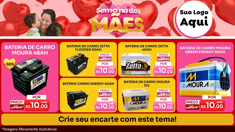 Modelo de TV para TV Horizontal com o tema Semana Das Mães para Baterias Elétricas