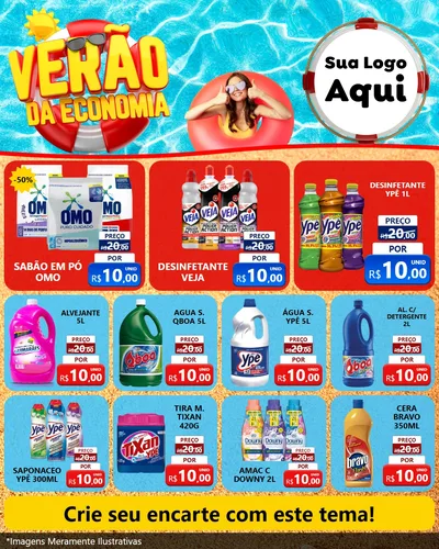 Modelo de Rede Social para Feed Instagram com o tema Verão da Economia para Produtos de Limpeza