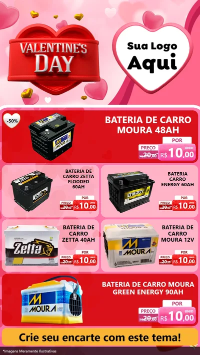 Modelo de TV para TV Vertical com o tema Valentine's Day para Baterias Elétricas