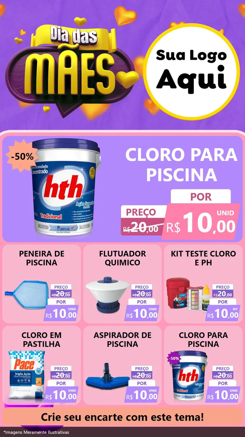 Modelo de Rede Social para Stories com o tema Dia das Mães para Produtos para Piscina