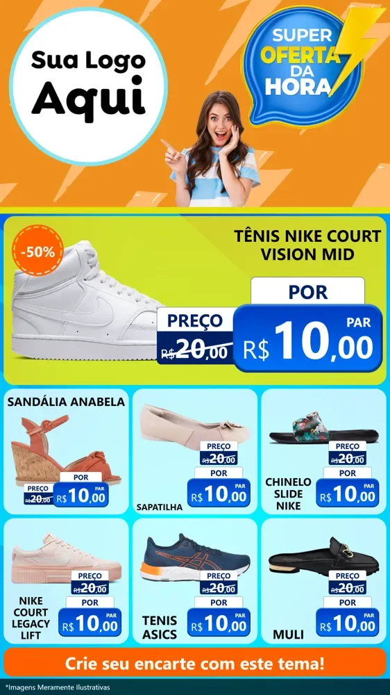 Modelo de Rede Social para Stories com o tema Super Oferta da Hora para Calçados
