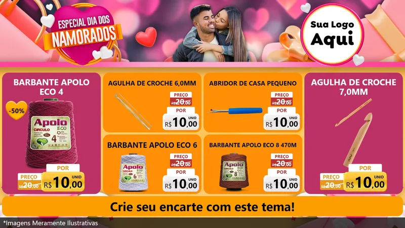 Modelo de TV para TV Horizontal com o tema Especial Dia dos Namorados para Armarinho e Aviamentos