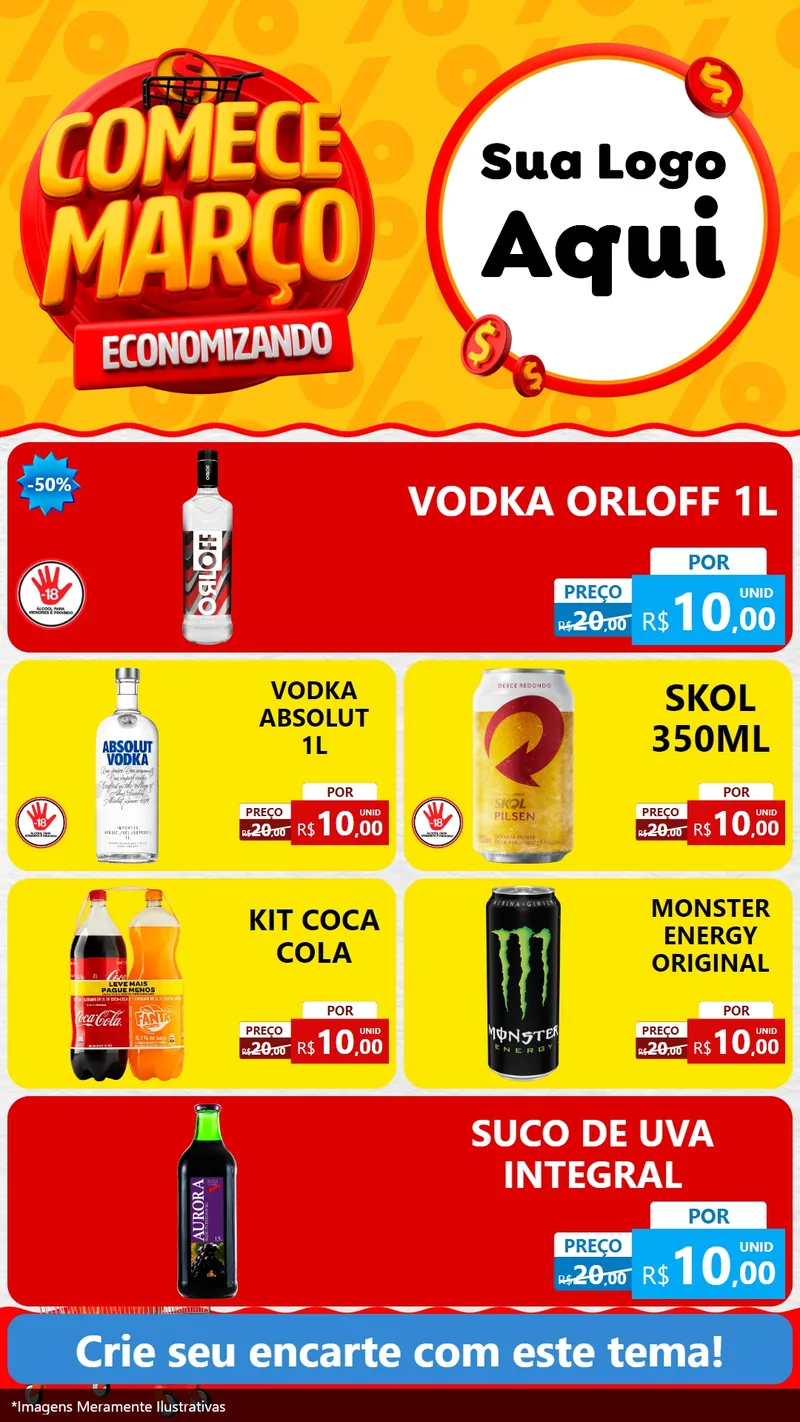 Modelo de TV para TV Vertical com o tema Comece Março Economizando para Distribuidora de bebidas