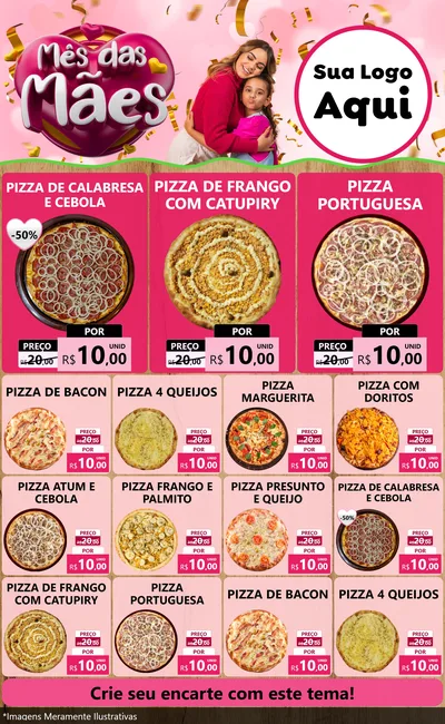 Modelo de Encarte para Encarte Grande com o tema Mês das Mães para Pizzaria