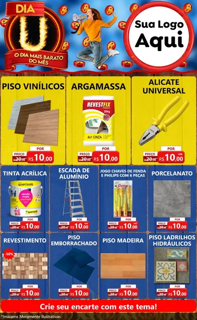 Modelo de Encarte para Encarte Grande com o tema Dia U - O Dia Mais Barato Do Mês para Material para Construção