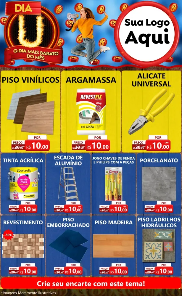 Modelo de Encarte para Encarte Grande com o tema Dia U - O Dia Mais Barato Do Mês para Material para Construção