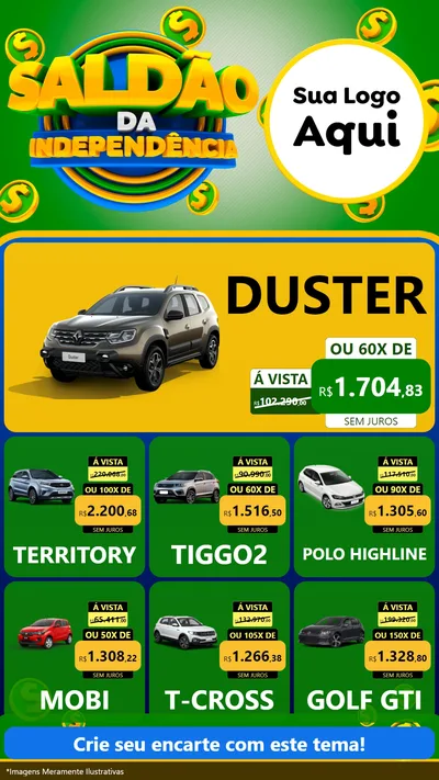 Modelo de Rede Social para Stories com o tema Saldão da Indepêndencia para Concessionaria de Carros