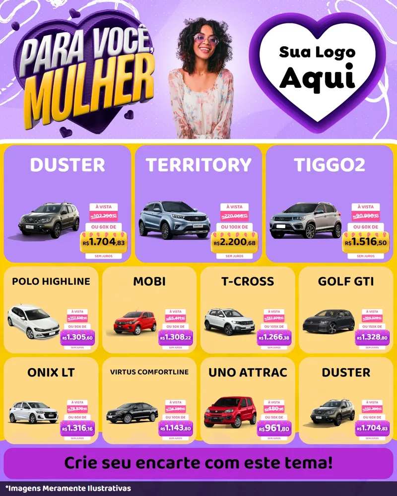 Modelo de Rede Social para Feed Instagram com o tema Para Você, Mulher para Concessionaria de Carros