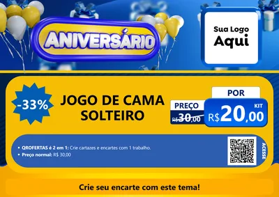 Modelo de Cartaz para Cartaz A4 Horizontal com o tema Aniversário para Cama, Mesa e Banho