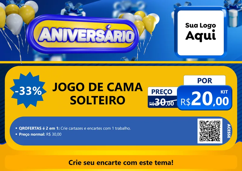Modelo de Cartaz para Cartaz A4 Horizontal com o tema Aniversário para Cama, Mesa e Banho