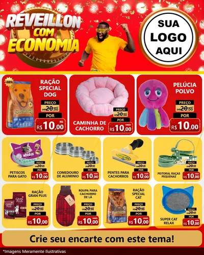 Modelo de Rede Social para Feed Instagram com o tema Réveillon com Economia para Pet Shop