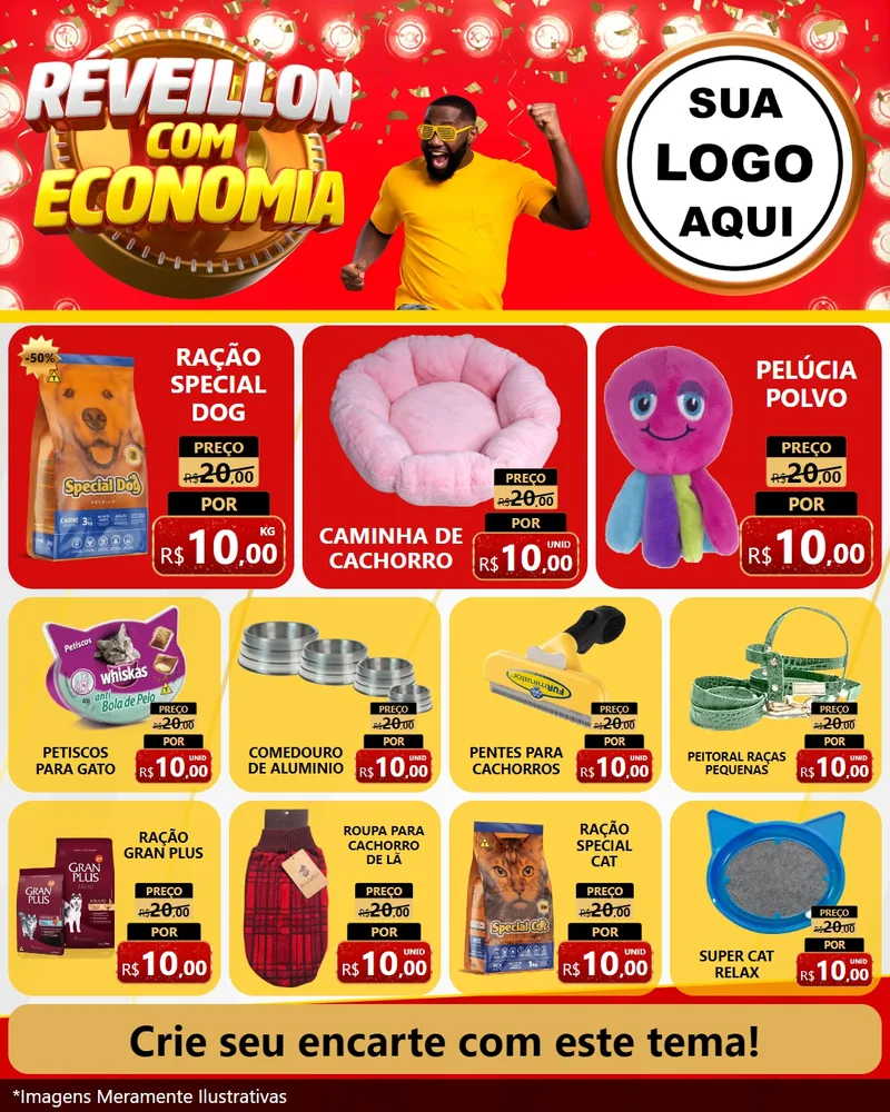 Modelo de Rede Social para Feed Instagram com o tema Réveillon com Economia para Pet Shop