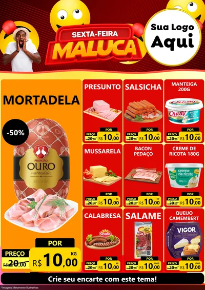 Modelo de Encarte para Encarte A4 Vertical com o tema Sexta-feira Maluca para Frios e Laticínios
