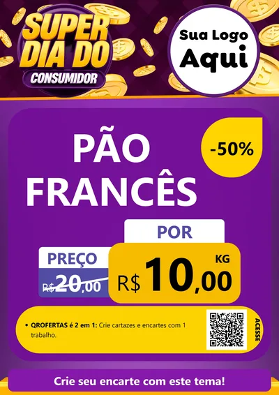 Modelo de Cartaz para Cartaz A4 Vertical com o tema Super Dia do Consumidor para Padaria