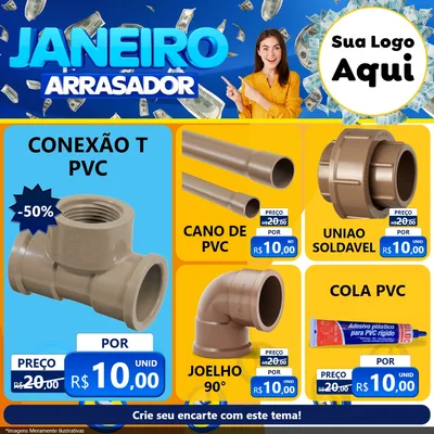 Modelo de Rede Social para Feed Facebook com o tema Janeiro Arrasador para Tubos e conexões
