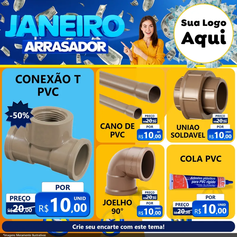 Modelo de Rede Social para Feed Facebook com o tema Janeiro Arrasador para Tubos e conexões
