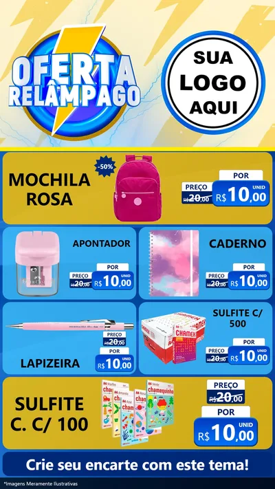 Modelo de TV para TV Vertical com o tema Oferta Relâmpago para Papelaria