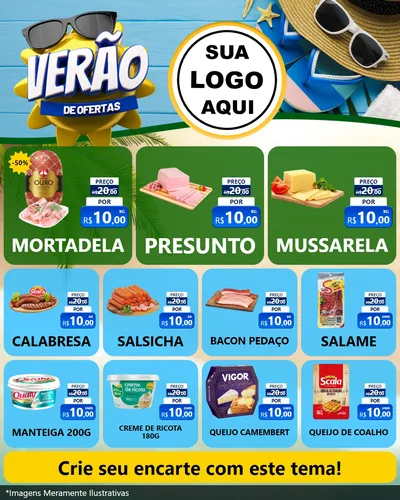 Modelo de Rede Social para Feed Instagram com o tema Verão de Ofertas para Frios e Laticínios